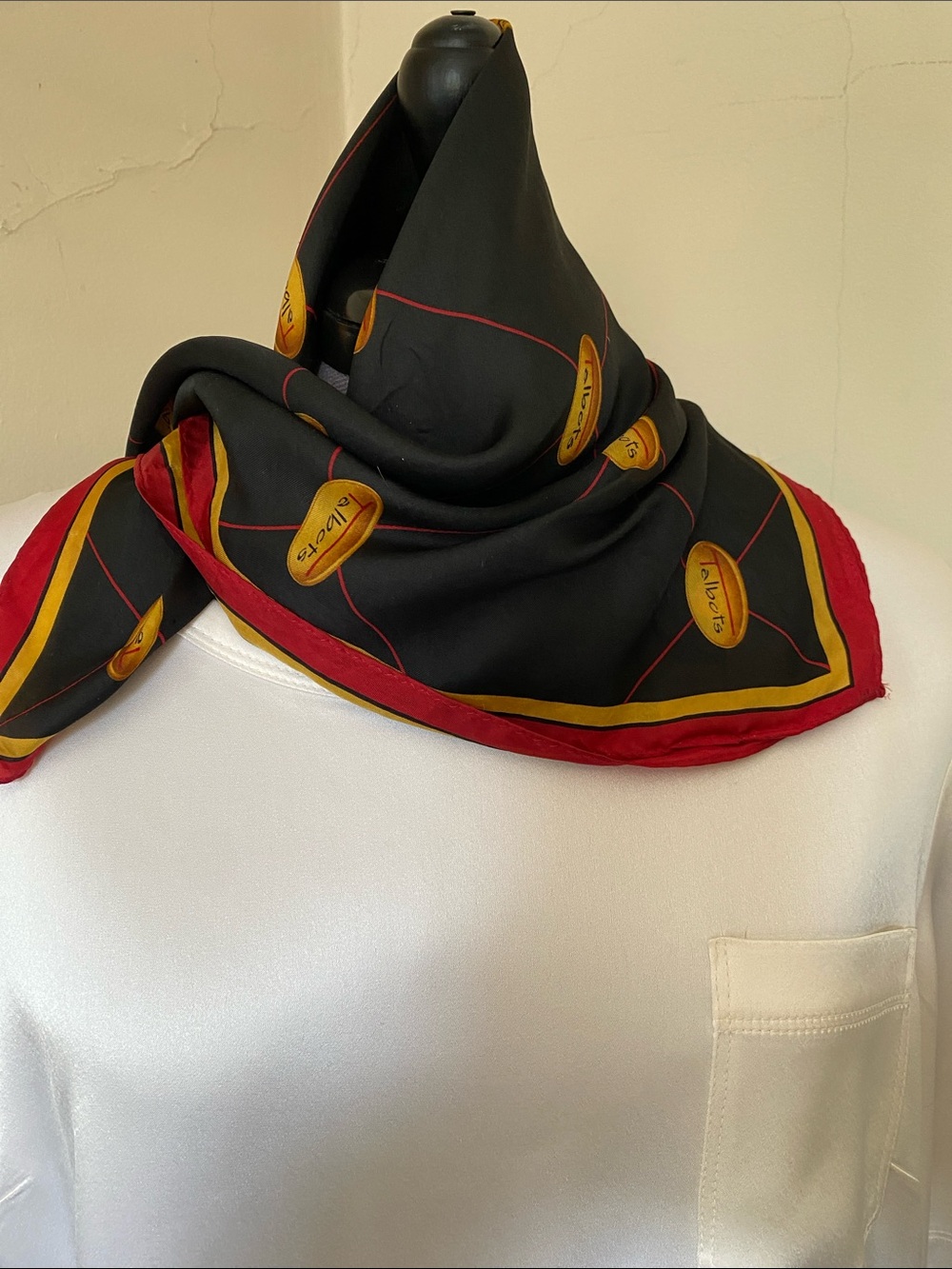 Talbots Black, Red & Gold Logo-Accent Silk Scarf